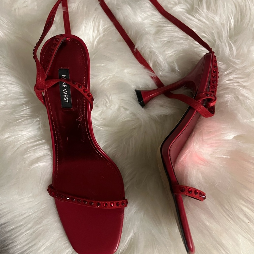 Red Nine West strap heels